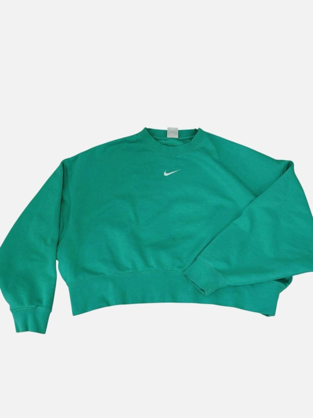 Women Nike Center Stitch Swoosh Green Oversized Cropped Swestshirt Sz Small